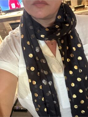 2 Chic Navy Scarf with Gold Polka Dots